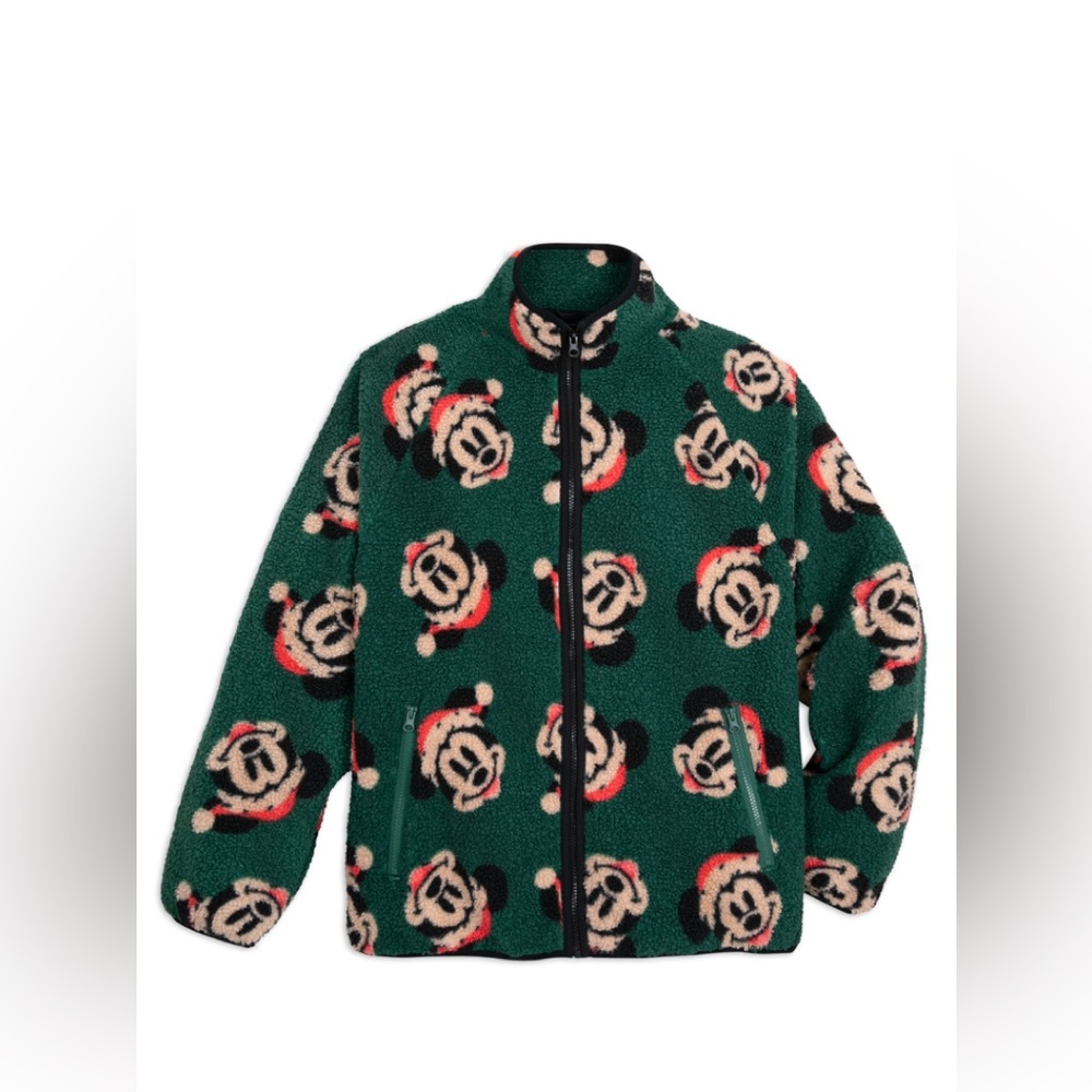 Santa Mickey Mouse Holiday Zip Fleece Jacket for Adults